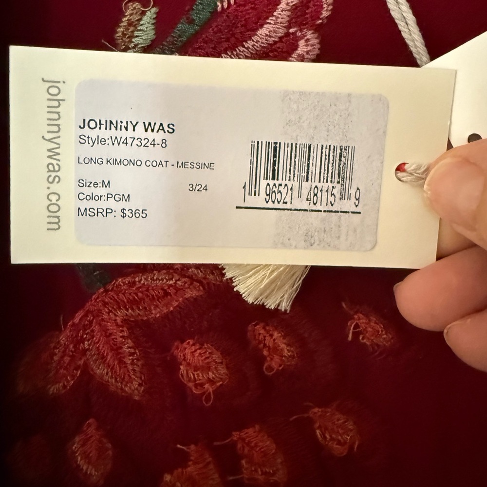 Johnny Was long kimono coat. Messine pomegranate size medium. Two pockets. - Picture 5 of 7